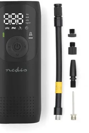 Actie loopt bijna af | Nedis Oplaadbare luchtcompressor 0.1 - 10.3 Bar Dunlop-ventiel Standen Auto / Motor / Fiets / Bal Ja Luchtdruk meter - PAAC10BK